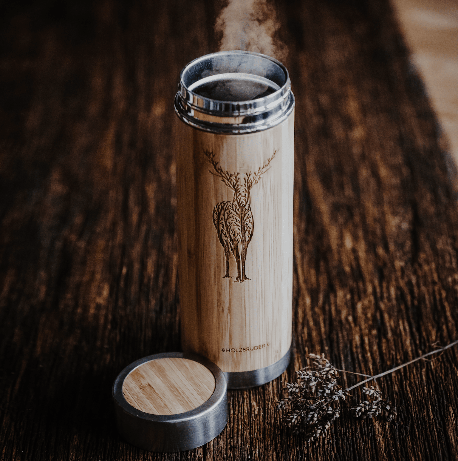 Hirsch Äste - Bambus Thermoskanne