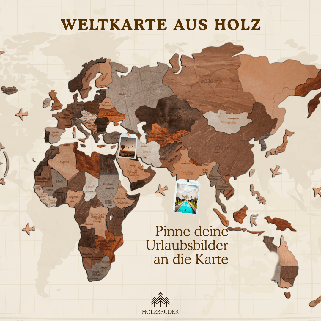 Weltkarte aus Holz 200 x 110 cm