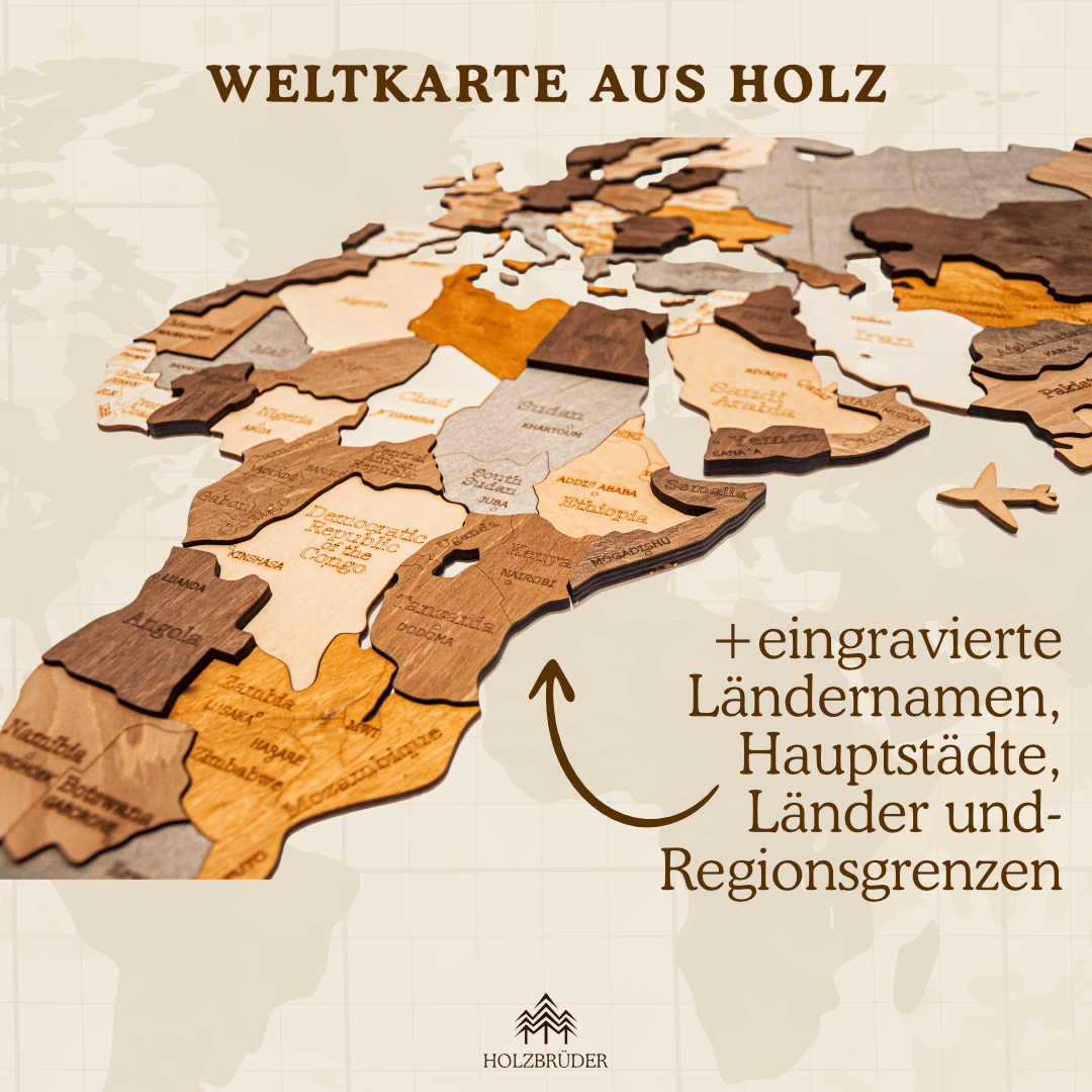 Weltkarte aus Holz 200 x 110 cm