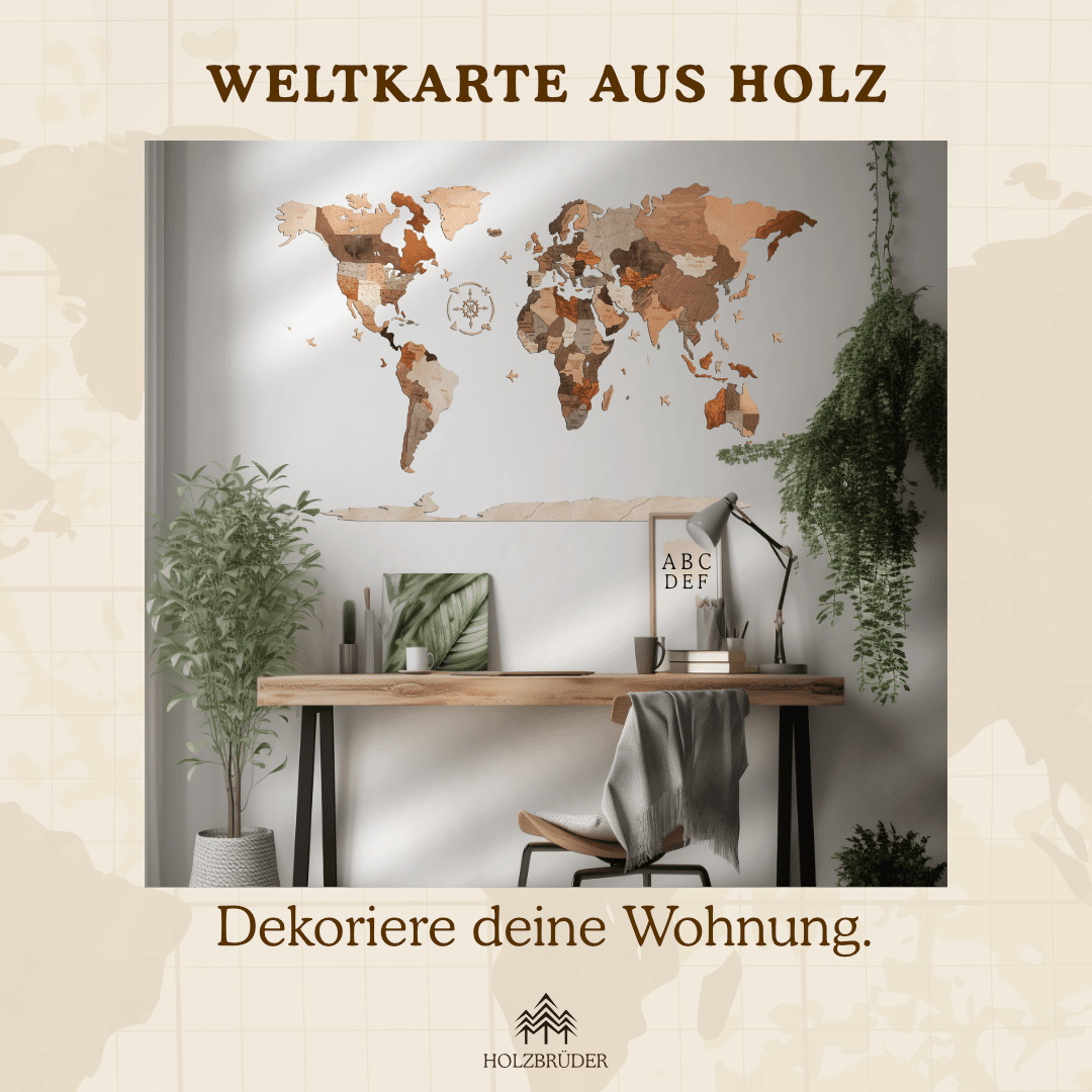 Weltkarte aus Holz 200 x 110 cm