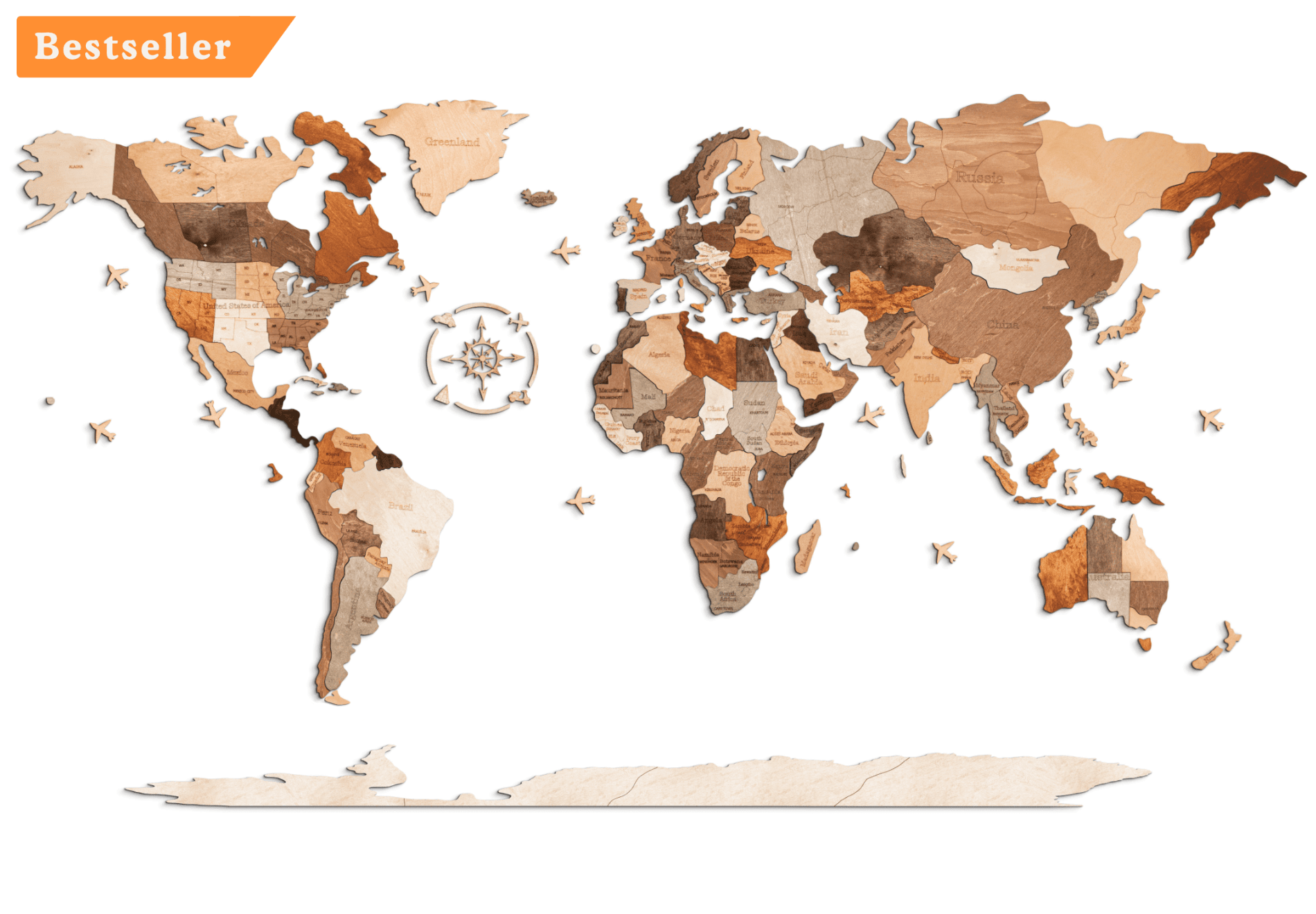 Weltkarte aus Holz 200 x 110 cm