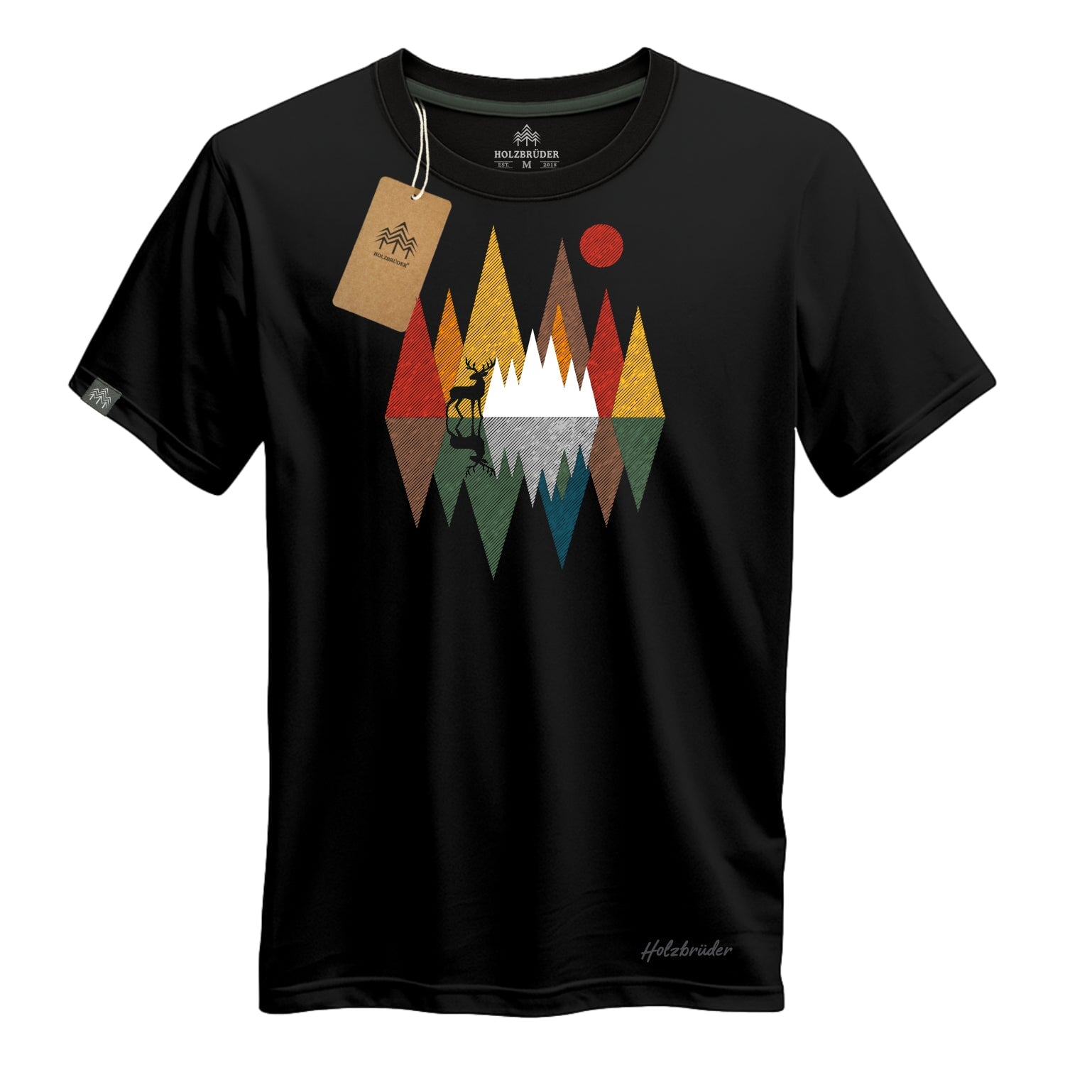 Holzbrüder® Originals - Hirsch Im Wald Geometrisch Bio Herren Shirt