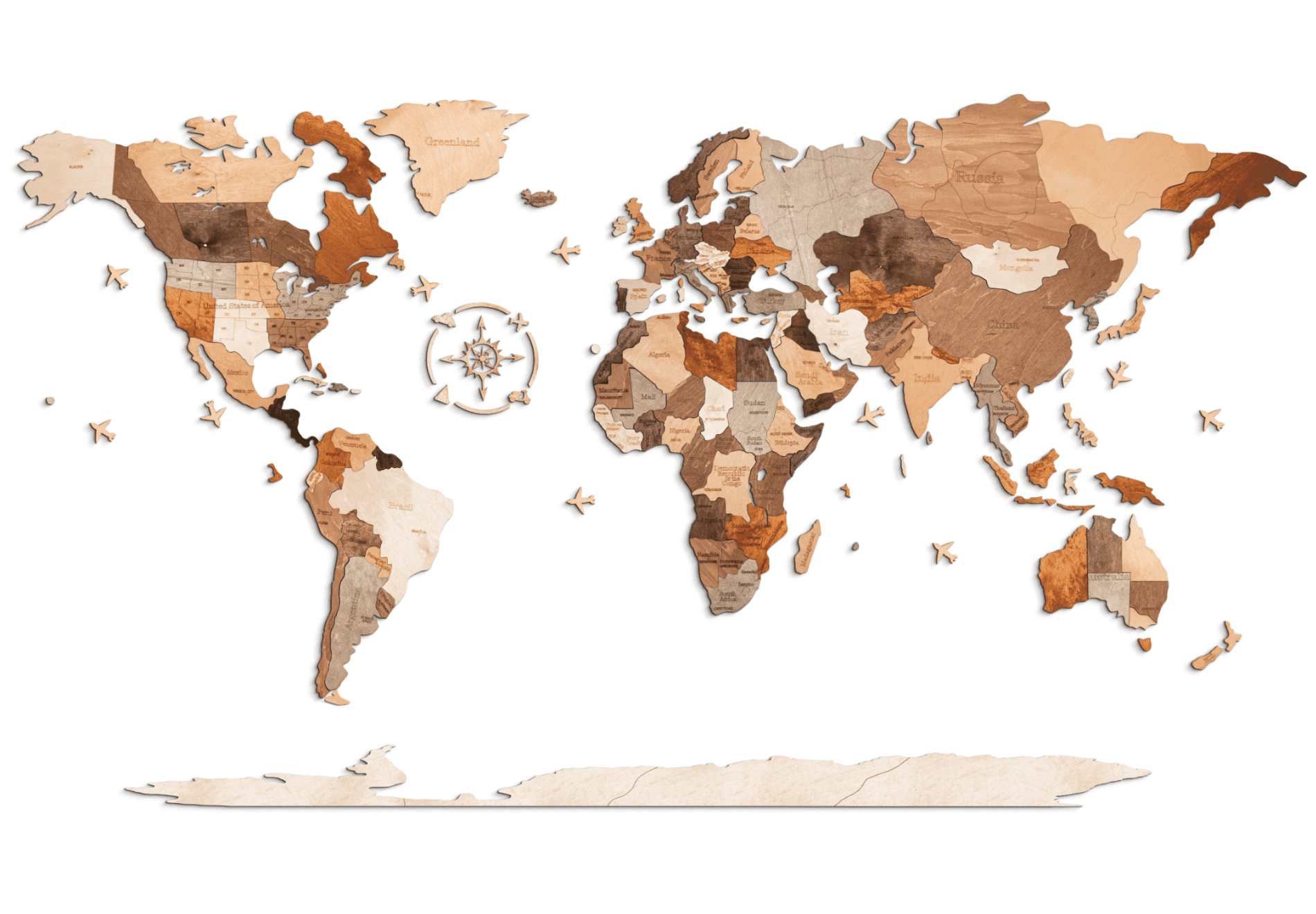 Weltkarte aus Holz 200 x 110 cm