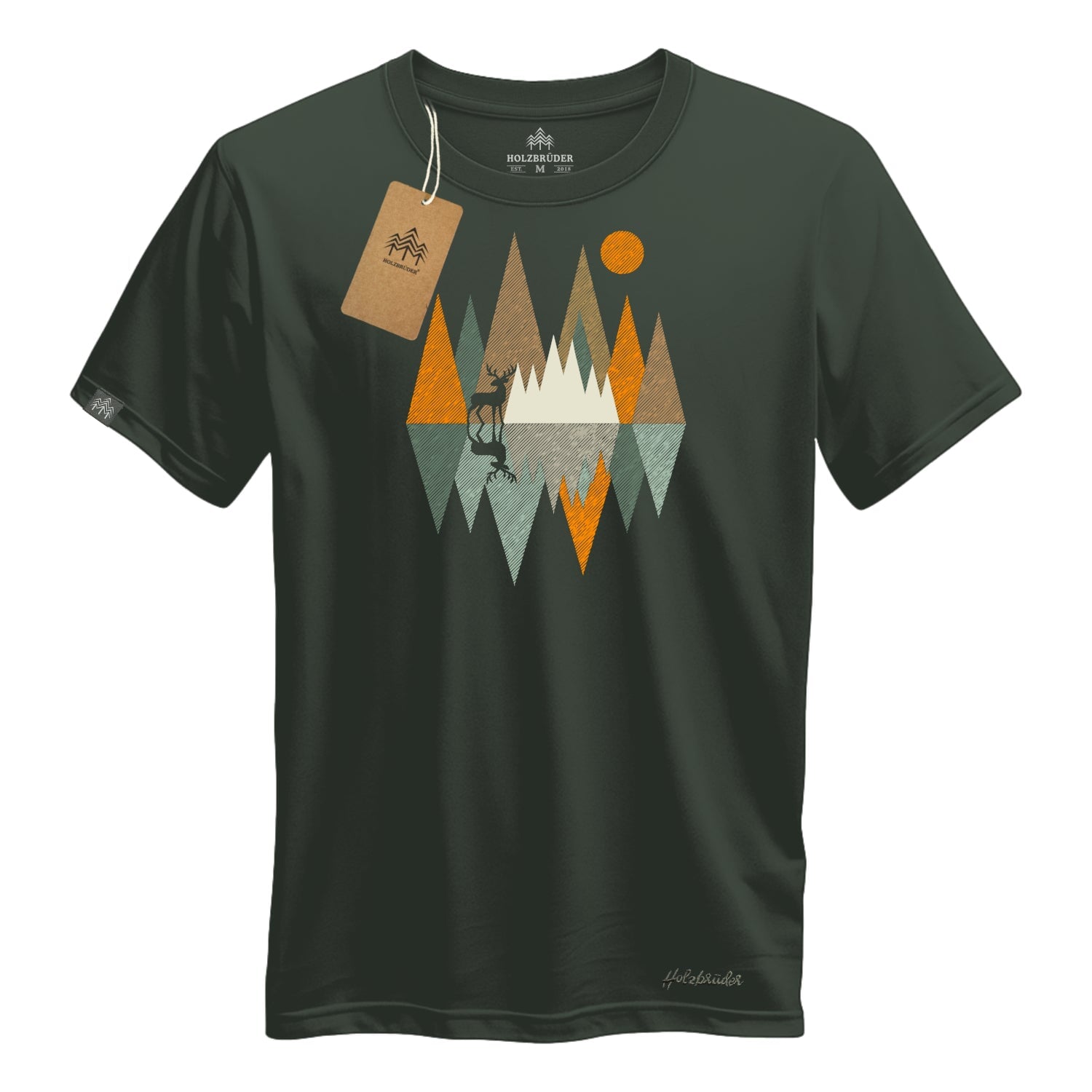 Holzbrüder® Originals - Hirsch Im Wald Geometrisch Bio Herren Shirt