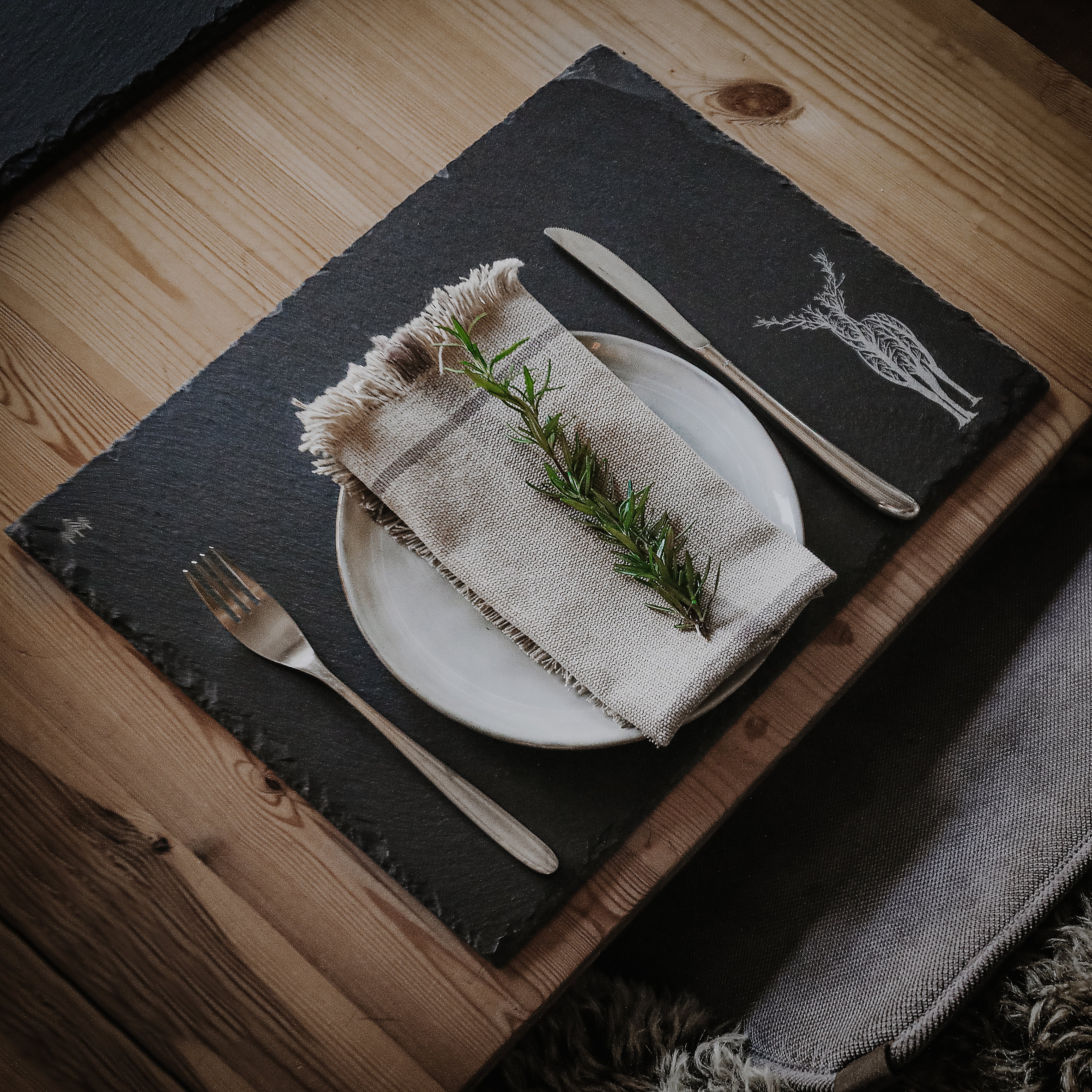 Hirsch Äste - Schieferplatte