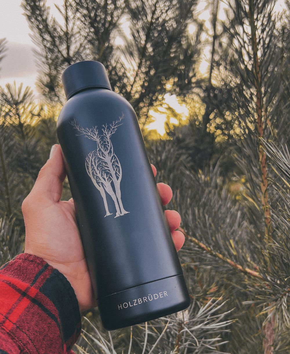 Hirsch Äste - Thermo-Trinkflasche (🌲)