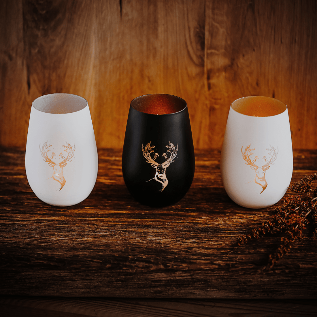 Windlicht Blüten Hirsch