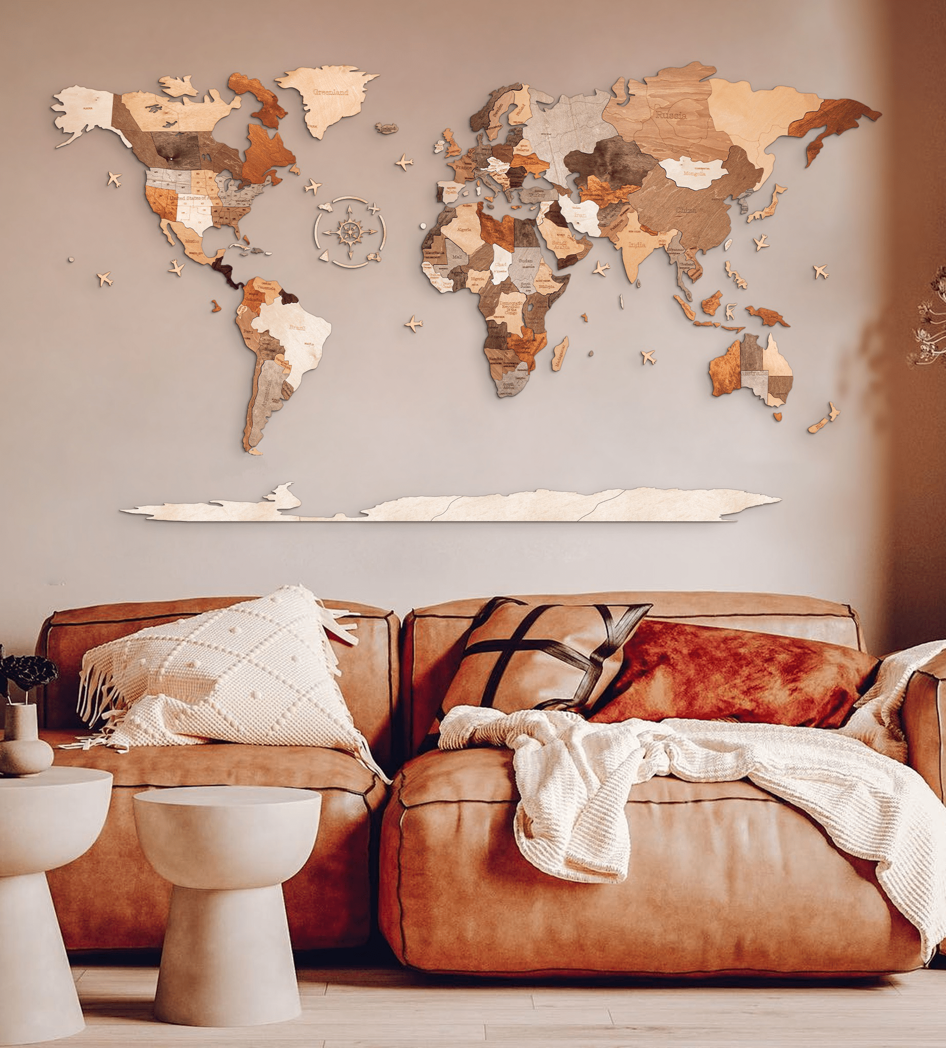 Weltkarte aus Holz 200 x 110 cm