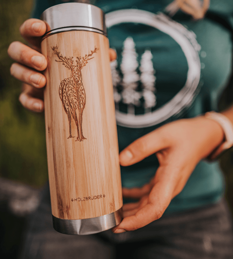 Hirsch Äste - Bambus Thermoskanne