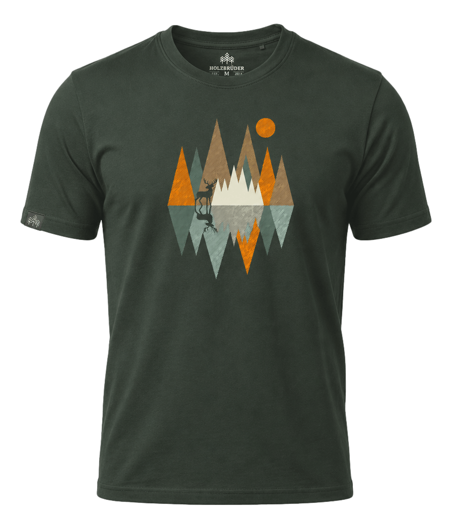 Holzbrüder® Originals - Hirsch Im Wald Geometrisch Bio Herren Shirt