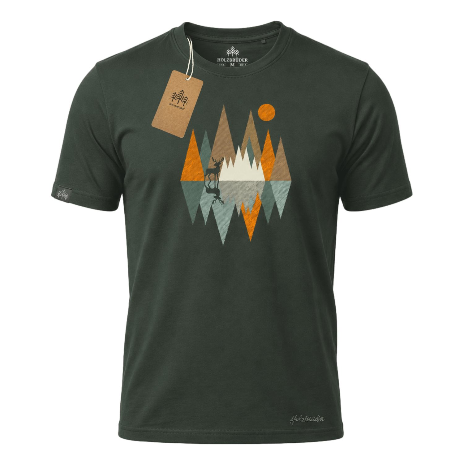 Holzbrüder® Originals - Hirsch Im Wald Geometrisch Bio Herren Shirt