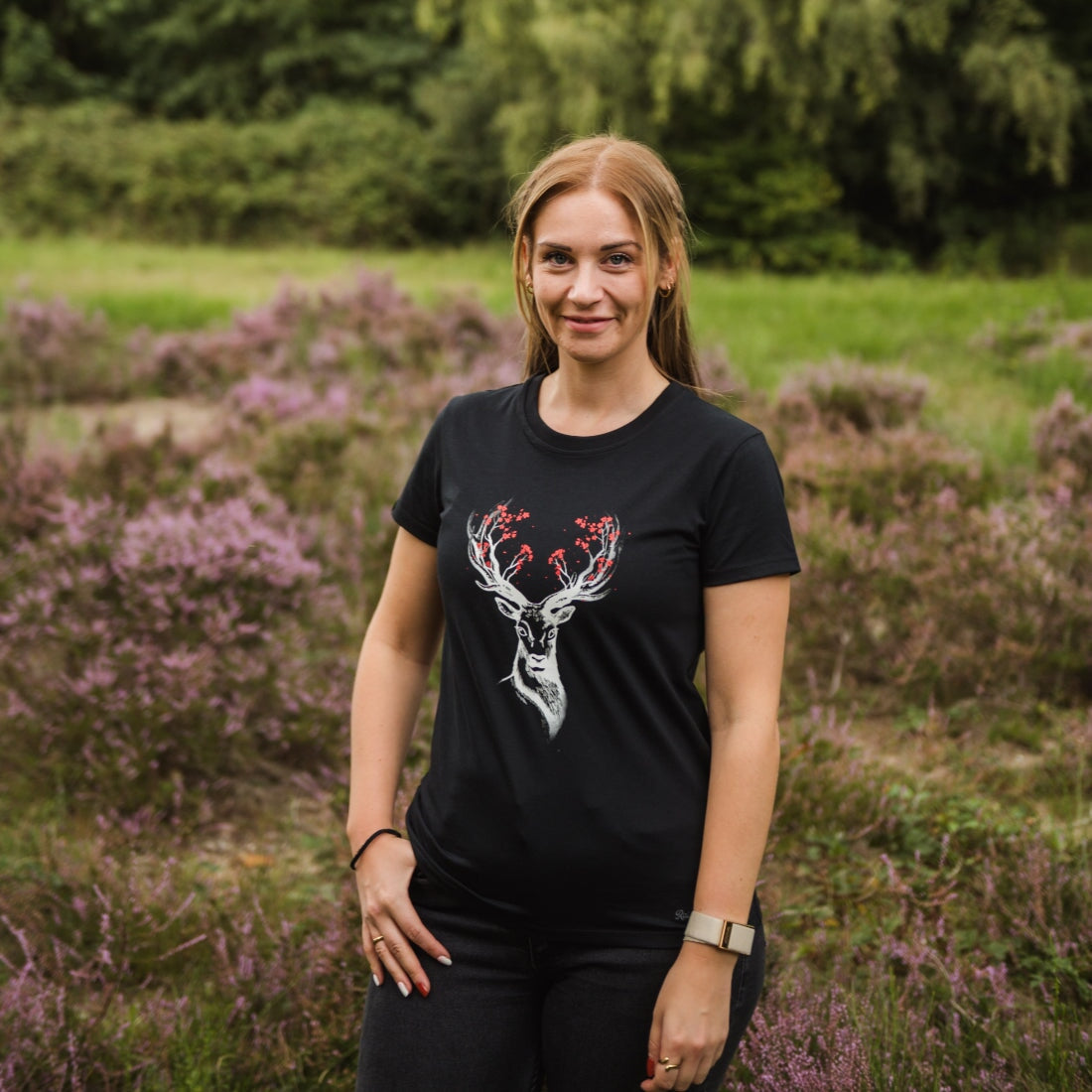 Holzbrüder® Originals - Hirsch Blüten Bio Damen Shirt