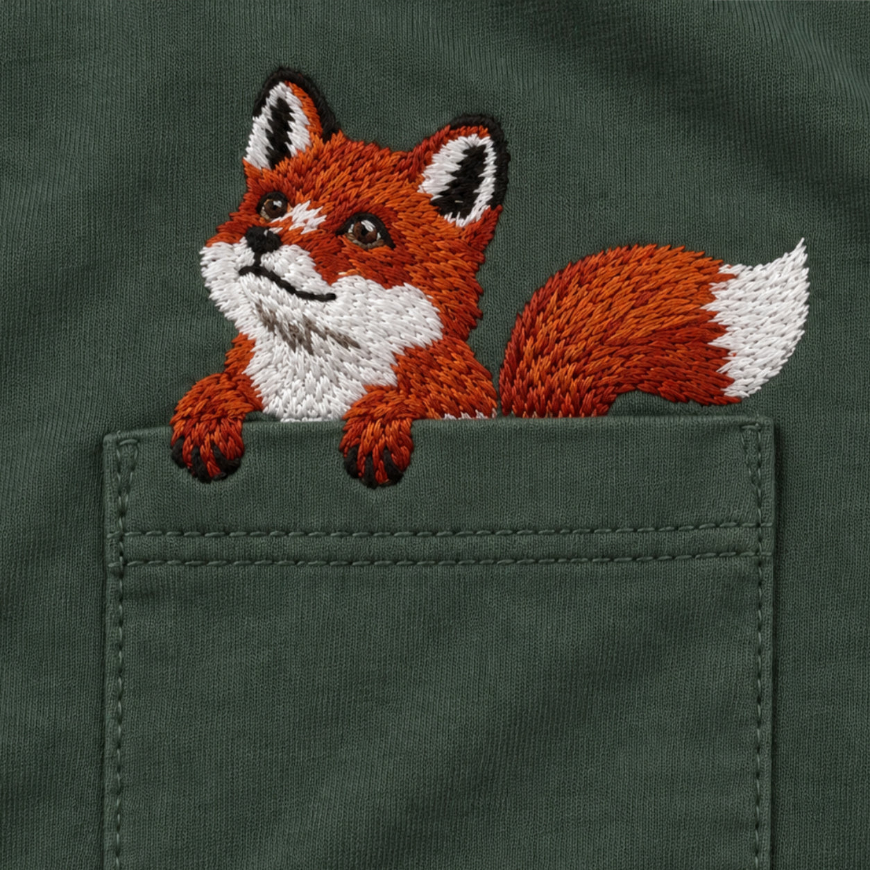 Holzbrüder Pocket Shirt Damen, gestickter Fuchs auf der Brusttasche, Deep Forest