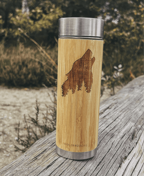 Heulender Wolf - Bambus Thermoskanne