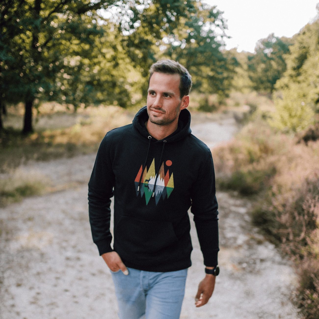 HIRSCH IM WALD GEOMETRISCH - Bio Unisex Hoodie (PREMIUM)